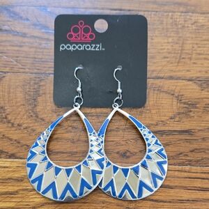 Paparazzi Geometric Blue and Silver Colored Earrings